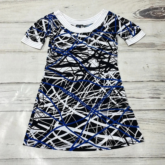 Anne Klein Dress Womens Large Blue Line Pattern Short Sleeve A-Line Midi - Picture 11 of 16